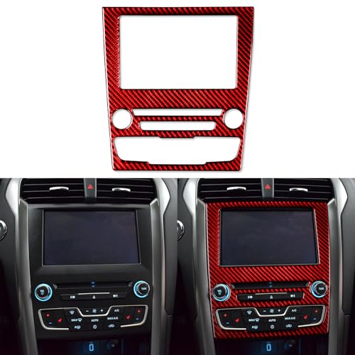 Real 3K Red Carbon Fiber Car Central Console Navigation Screen CD Player Control Panel Sticker Auto Interior Accessories Compatible with Ford Mondeo/Fusion 2013 2014 2015 2016 2017 2018 2019 - color: Red-gps Screen Panel