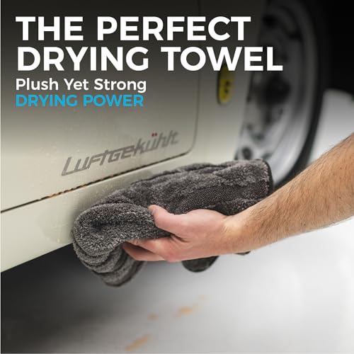 The Rag Company Gauntlet Car Drying Towel, Ultra-Absorbent 70/30 Blend Korean Microfiber, Dries Vehicles Faster Without Scratching, 900 GSM, 15x24 Inches, Ice Grey/Grey, 2-Pack - size: 15in x 24in