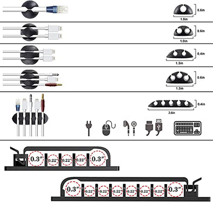 White Cable Management Organizer Kit 4 Cable Sleeve Split,47Cable Clips 12Cord Clips Holder,22 Cable Ties, 20 Adhesive Wall Cable Tie, 200Fasten Cable Ties for TV Electronics - size: 322 PCS