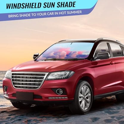 Car Windshield Sun Shade - Reflector Sunshade Offers Ultimate Protection for Car Interior, Cool Reflective Sun Blocker Fits Small Sedans, Mini SUVs - color: Pink and purple clouds