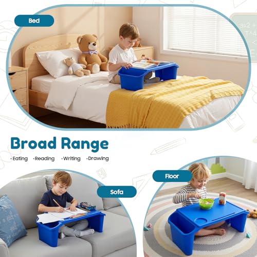 6 Pack Kids Lap Tray with Storage Slots, Stackable Portable Kids Lap Desk, 20" L X 10" W X 7" H Plastic Table Kids Activity Tray for Writing Eating Drawing Reading (Blue) - color: Blue