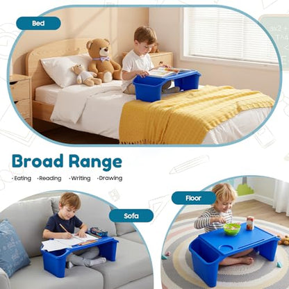 6 Pack Kids Lap Tray with Storage Slots, Stackable Portable Kids Lap Desk, 20" L X 10" W X 7" H Plastic Table Kids Activity Tray for Writing Eating Drawing Reading (Blue) - color: Blue
