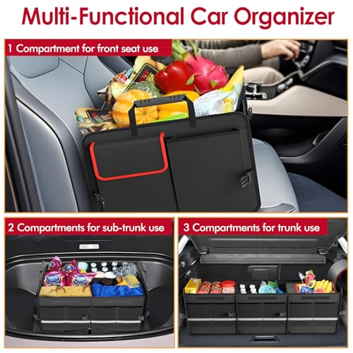 MEI&CO Car Trunk Organizer - 2.5mm PP Board Built, 35L Leakproof Cooler, 105L Capacity, 2 Tie-Down Straps, 4 Adjustable Dividers, Foldable Design for SUVs, Trucks, and Cars - color: RED