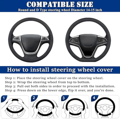 Soft Leather Car Steering Wheel Cover, Universal 15 Inch Colorful Rhinestones Anti-Slip Elastic Steering Wheel Covers for Most Cars, Sparkly Crystal Diamond for Women Girls (Pink) - color: Pink