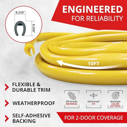 All-Fit Automotive Car Door Edge Protector – Universal DIY Edge Trim to Prevent Scratches & Dings – Flexible Adhesive Molding Trim for Cars, Trucks & SUVs (10 Ft - Yellow) - color: Yellow