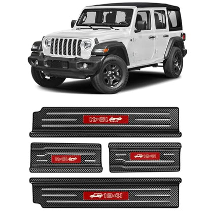 Upgraded Door Sill Guards Compatible with Jeep Wrangler JL JLU 2018-2025 2026 & Gladiator JT 2020-2025 2026 Accessories Stainless Steel Front and Rear Door Entry Guard (4PCS Carbon Fiber) - size: 4-Door Carbon Fiber