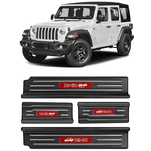 Upgraded Door Sill Guards Compatible with Jeep Wrangler JL JLU 2018-2025 2026 & Gladiator JT 2020-2025 2026 Accessories Stainless Steel Front and Rear Door Entry Guard (4PCS Carbon Fiber) - size: 4-Door Carbon Fiber