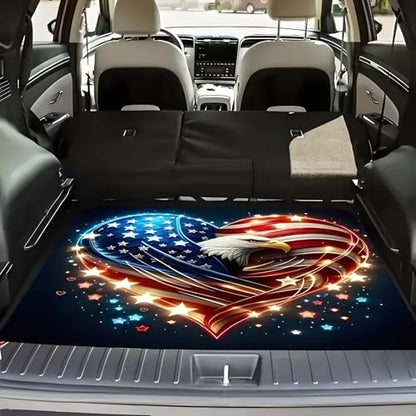 Universal Car Trunk Mat 29" x 39", Heart Flag Star Print All Weather Trunk Protection Cargo Liner,Durable Cargo Mat Rear Trunk Liner, Stylish Vehicle Interior Accessories Suitable for Most Car Models - color: Heart Flag Star