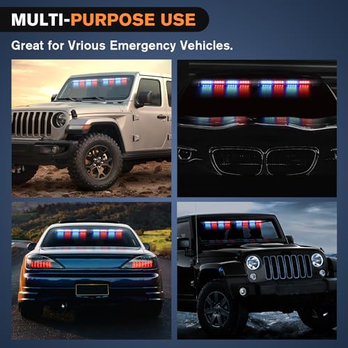 Nilight 32LED Red Blue Emergency Dash Strobe Lights with Controller Suction Cups Warning Hazard Interior Front/Rear Windshield Deck Split Light Bar for Trucks Construction Vehicles - color: Red and Blue