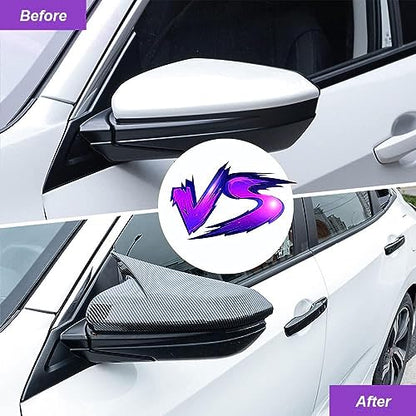 2PCS Door Side Mirror Covers Cow Horn Compatible with Honda Civic 2016-2021 10th Generation Sedan Coupe Hatchback Exterior Rear View Mirror Housing (Carbon Fiber Style) - size: Carbon Fiber Style