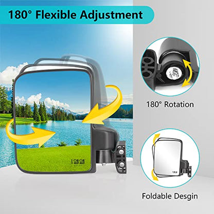 10L0L Golf Cart Mirror No Drilling Side Mirrors Universal for Yamaha, Club Car, EZGO, Folding Side Rear View Mirrors Adjustable 180 Degree HD Glass - style: Only Side Mirrors