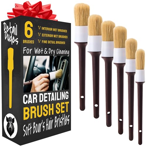 Detail Dudes Soft Boar Hair Car Detailing Brush Set - 6-Pack - Scratch-Free Soft Bristle Cleaning Brushes - Reaches Tight Spots & Interior Car Cleaning Kit - Ergonomic & Durable Detailing Supplies - size: 6 Pack(Advanced)