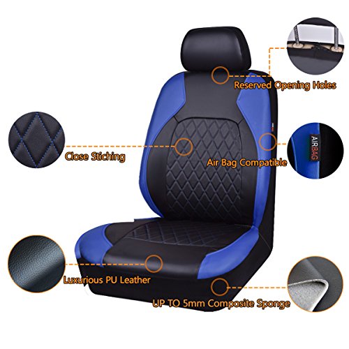 Universal Deluxe Pu Luxury Vinyl Faux Leather Car Seat Covers Full Set, Airbag Compatible, Breathable, Fit for Cars, Trucks, SUV (Black and Blue) - color: Blue, size: Full Set