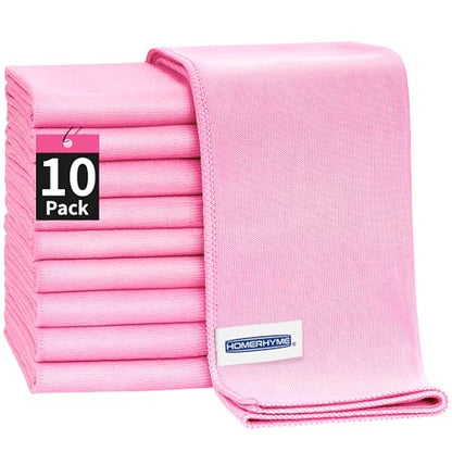 Microfiber Cleaning Cloth - 10 Pack Glasses Cleaning Cloth, 16" x 14" Window Cleaning Rags, Streak Free Lint Free Polishing Cloths Wipes for Eye Glass, Stainless Steel, Windshield, Pink - color: Pink, size: 10 Pk-16" X 14"