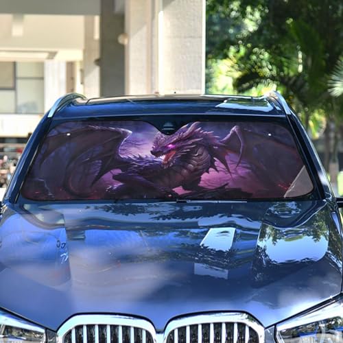 Windshield Sun Shade Dragon Purple Front Window Block UV Shades Visor Reflective Retractable for Car SUV Trucks - color: F012
