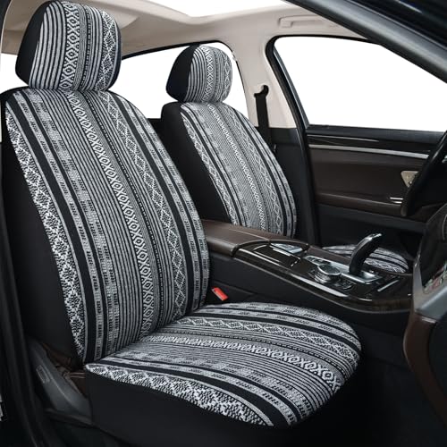 Baja Saddle Blanket Car Seat Covers, Boho Striped Woven Front Seat Protectors, Breathable & Washable Interior Covers, Universal Fit for Most Cars SUVs Trucks, Airbag Compatible, White, 8 pcs. - color: WHITE