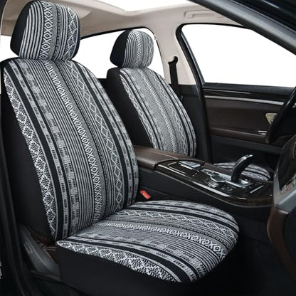 Baja Saddle Blanket Car Seat Covers, Boho Striped Woven Front Seat Protectors, Breathable & Washable Interior Covers, Universal Fit for Most Cars SUVs Trucks, Airbag Compatible, White, 8 pcs. - color: WHITE