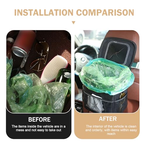 Car Trash Can with Lid, Rear Seat Suspension Car Bin, Collapsible Multipurpose Automotive Trash cans, Leakproof Waterproof Automotive Organizer and Storage Bag, for Sedan Truck SUV (Black)