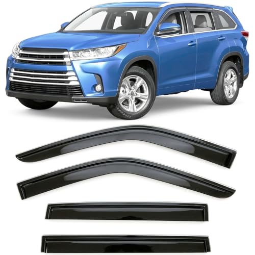 2014-2019 Tape-on Rain Guards for Toyota Highlander Side Window Deflector Visors Extra Thick Vent Shade 2015 2016 2017 2018 - size: For Toyota Highlander 2014-2019