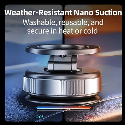 Vacuum Magnetic Car Phone Holder Compatible with MagSafe, 360° Adjustable Reinforced 110+LBS Suction Cup Phone Mount, Foldable Car Phone Holder for iPhone 17 Pro Max/16/15/14/13/12 & Android - color: Space Gray