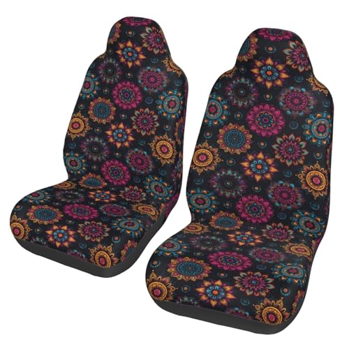 Boho Floral Car Seat Covers for Front Seats Mandala Flower Front Seat Cover Seat Cushon Fits Most Car Truck Van and SUV, Hipiie Mandala Floral Polyester Fabric Front Bucket Seat Cover - color: Boho Floral