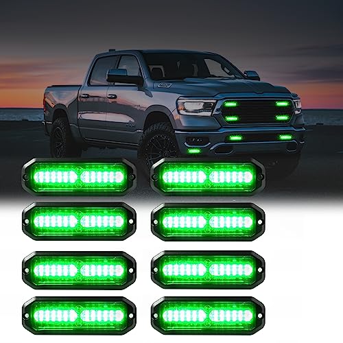 WINECO Green 8pcs Ultra Slim LED Emergency Strobe Police Lights, Surface Mount Grill Grille Hazard Safty Warning Flashing Light for Volunteer Trucks Vehicles - color: Green