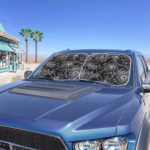 2 Pieces Spider Web Sun Visor for Car Foldable Auto Sun Heat and UV Rays Blocker Sun Shade for Most Sedans SUV MPV Trucks Van Parked in Summer Beach, Camping Parking,Backyard - color: Black Spiderweb