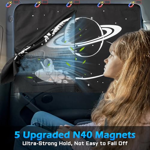 Car Window Shades, 2 Packs Magnetic car Sun Shade for Baby, Double Layers Magnetic Planet Pattern Design for Full Covers/Half Shade Options, Window Curtains for Heat/UV Protection Sun Block Covers - color: Planet