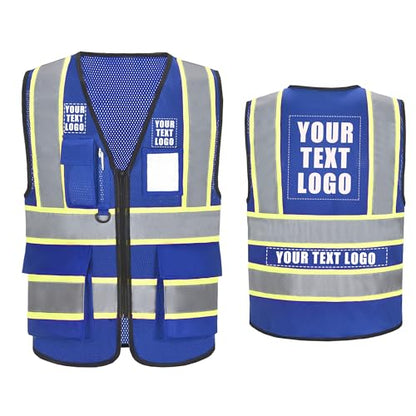 A-SAFETY Mesh High Vis Vest Lightweight Reflective Construction Vest with Pockets Safety Vest for Men/Women - color: Dz-blue, size: X-Small