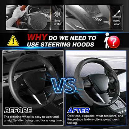 Shademax Custom-Fit for Tesla Steering Wheel Cover, Tesla Model Y / 3 2017-2025 2026 (Fit Model Y Juniper 2026/ Model 3 Highland) Suede Steering Wheel Cover Protector Model Y/ 3 Accessories (Gray) - color: Gray