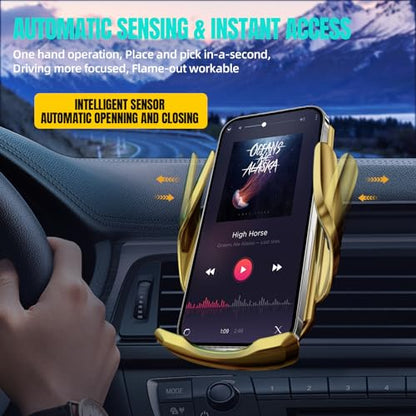 Wireless Car Charger, MAX 15W Fast Charging Auto Clamping, Sensing Phone Holder Mount, fit for iPhone 16 15 14 13 12 Pro Max Xs X, Samsung Galaxy S24 Ultra S23 S22 S21 S20 Note20 (5-Golden) - color: 5-Golden