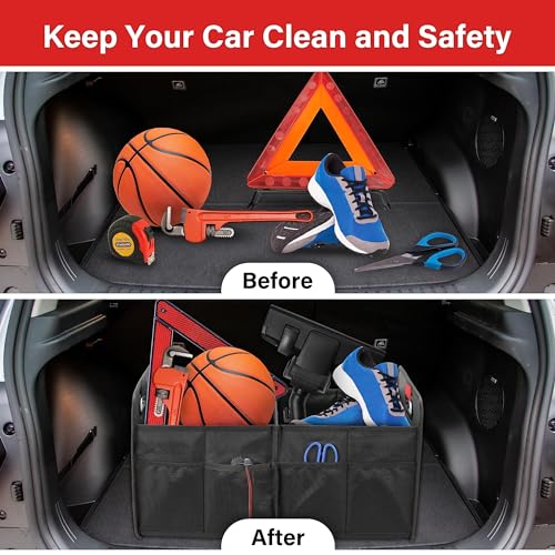 Simple Deluxe Car Trunk Organizer, 2 Compartments Collapsible Trunk Storage, Anti-slip Design, Made of Waterproof 600D Oxford Polyester, Suitable for Minivan, SUV, Truck, Standard Size, Black, 2 Pack