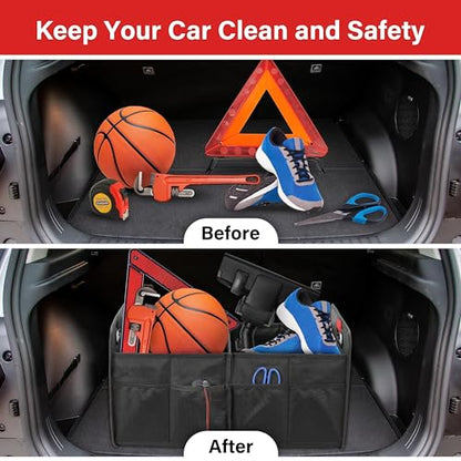 Simple Deluxe Car Trunk Organizer, 2 Compartments Collapsible Trunk Storage, Anti-slip Design, Made of Waterproof 600D Oxford Polyester, Suitable for Minivan, SUV, Truck, Standard Size, Black, 2 Pack