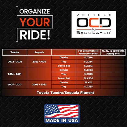 Vehicle OCD - Center Console Organizer for Toyota Tundra (2014-2021) - Made in USA - SLX103 - size: 2014-2021, style: Center Console Organizer