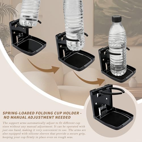 Folding Boat Cup Holder,304 Stainless Steel Cup Holder Adjustable with Shockproof & Silent Design,Universal for Car/Boat/RV/Yacht/Truck - color: 2 Pack (Black)