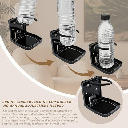 Folding Boat Cup Holder,304 Stainless Steel Cup Holder Adjustable with Shockproof & Silent Design,Universal for Car/Boat/RV/Yacht/Truck - color: 1 Pack (Black)