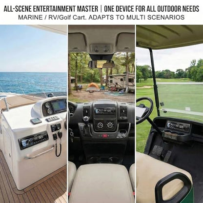 STUDIOFINIX Single Din Bluetooth 5.1 Marine Car Stereo Receiver, 240W Audio Head Unit with IR & APP Control, FM/AM Radio, Built-in Mic & EQ, USB/SD/AUX/MP3 for 12V Car Truck RV ATV UTV Boat (Black)