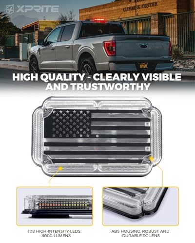 Xprite 108 LED Roof Top Strobe Light, US Flag Pattern Firefighter Flashing Light, Emergency Safety Warning LED Mini Strobe Lightbar w/Magnetic Base for Fire Trucks EMS Ambulances Police Vehicle, Red - color: Red