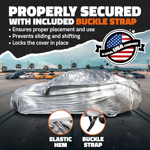 Mockins Medium 190"x75"x60" Sedan Car Cover | 190T Polyester Soft Outdoor & Indoor Car Covers for Automobiles | All Weather Water-Repellent Full Exterior Covers for Dust, UV, Light Rain, Snow & Frost - size: Sedan - Medium - 190" x 75" x 60"