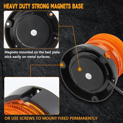 60 LED Amber Magnetic Strobe Light, 12-24V Rooftop Warning Flashing Light, Emergency Beacon Light for Pickup Truck, Forklift, Engineering Vehicles and Golf Carts - color: Yellow