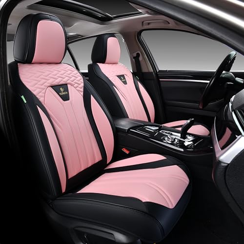FLORICH Automotive Front Seat Covers for Cars, Waterproof Pink & Black Seat Covers, Leather Car Seat Covers 2 Pack, Universal Seat Protector for Most Cars Trucks SUV - color: Black&Pink, size: FrontPair