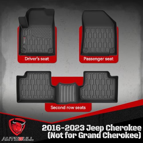 Floor Mats Compatible with 2016-2023 Jeep Cherokee (Not for Grand Cherokee), All Weather TPE Floor Liners, Custom Fit Car mats, 1st & 2nd Row, Black - style: Jeep Cherokee 2016-2023