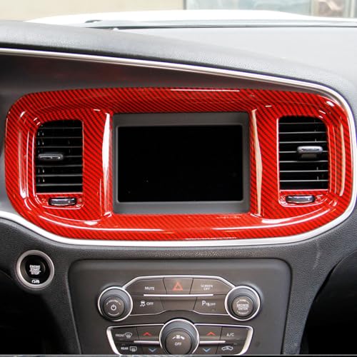 crosselec Carbon Fiber Central Control AC Switch Gear Shift Panel Cover Trim for Dodge Charger 2015-2022 (Red Carbon Fiber-Center Control) - color: Red carbon fiber-center control