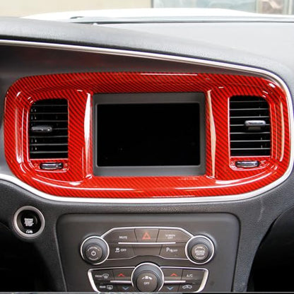 crosselec Carbon Fiber Central Control AC Switch Gear Shift Panel Cover Trim for Dodge Charger 2015-2022 (Red Carbon Fiber-Center Control) - color: Red carbon fiber-center control
