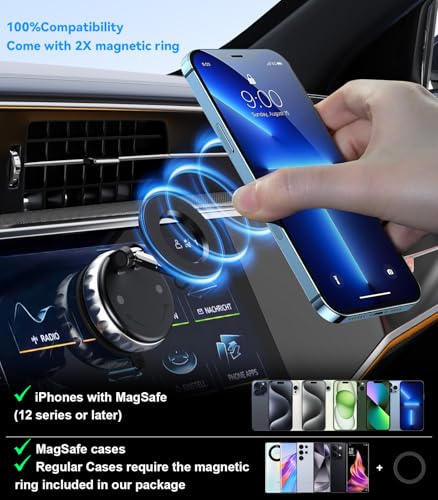 2-Pack Vacuum Suction Magnetic Phone Holder for Car Dashboard, Windshield - Hands-Free Strong Grip Mount with 360° Rotation for iPhone & Android Phones
