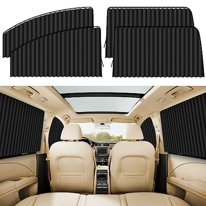 ZATOOTO Car Window Shades for Side Window 4 Pack Magnetic Car Curtains for Privacy Car Window Covers Blackout Blinds Upgrade to a Classy Ride for Camping Sleeping - color: Black Faux Silk Louvered–Full Set 4PCS