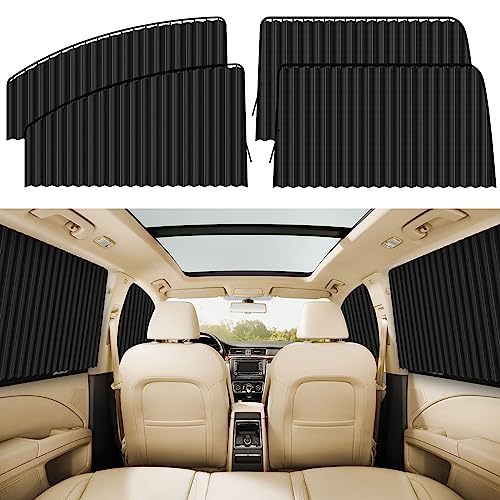 ZATOOTO Car Window Shades for Side Window 4 Pack Magnetic Car Curtains for Privacy Car Window Covers Blackout Blinds Upgrade to a Classy Ride for Camping Sleeping - color: Black Faux Silk Louvered–Full Set 4PCS