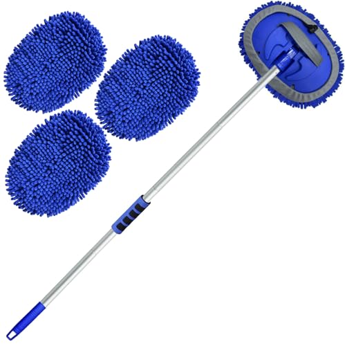 Wontolf 62'' Car Wash Brush Kit with Long Handle, Chenille Microfiber Car Wash Mop Mitt Scratch-Free Car Detailing Cleaning Brush Care Kit Car Cleaning Supplies for Cars RV Truck Boat - color: Blue-7pcs