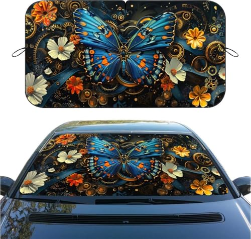 Butterfly Car Windshield Sunshade Boho Floral, Foldable Front Window Sun Shade, UV Rays & Heat Blocking, Universal Fit for Sedan SUV Truck, 59" x 31.5" Automotive Interior Protector - color: color 4