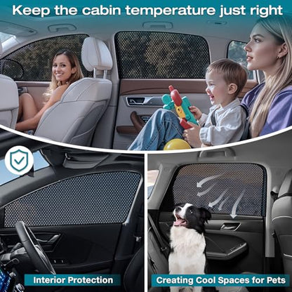 ZATOOTO Car Window Shades, Car Window Covers Baby Breathable Mesh UV Heat Protection Universal Fit for Most Vehicles Easy Magnetic Installation Perfect for Camping Travel Napping - size: 14#Mesh 4pack kit